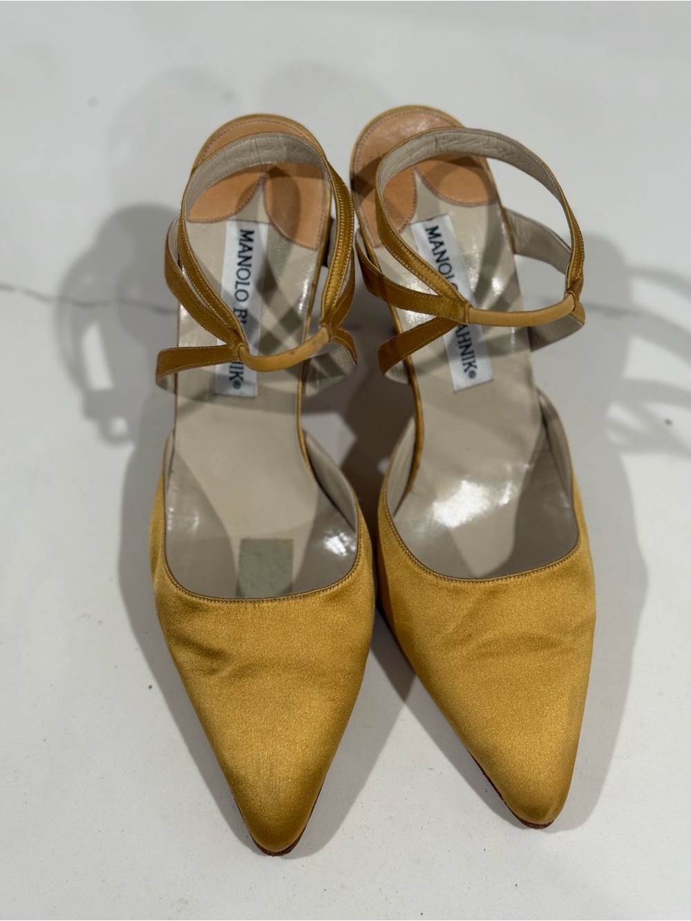 Manolo Blahnik Golden Yellow Satin Pointed-Toe Slingback Pumps